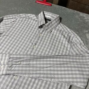 Theory Mens Gray Plaid Longsleeve Button Up Size 16 34/35‎ LONG Preppy Casual